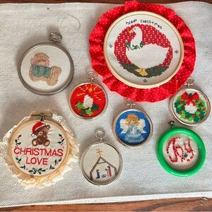 Vintage Cross-Stitch Ornament Collection - lot of 8